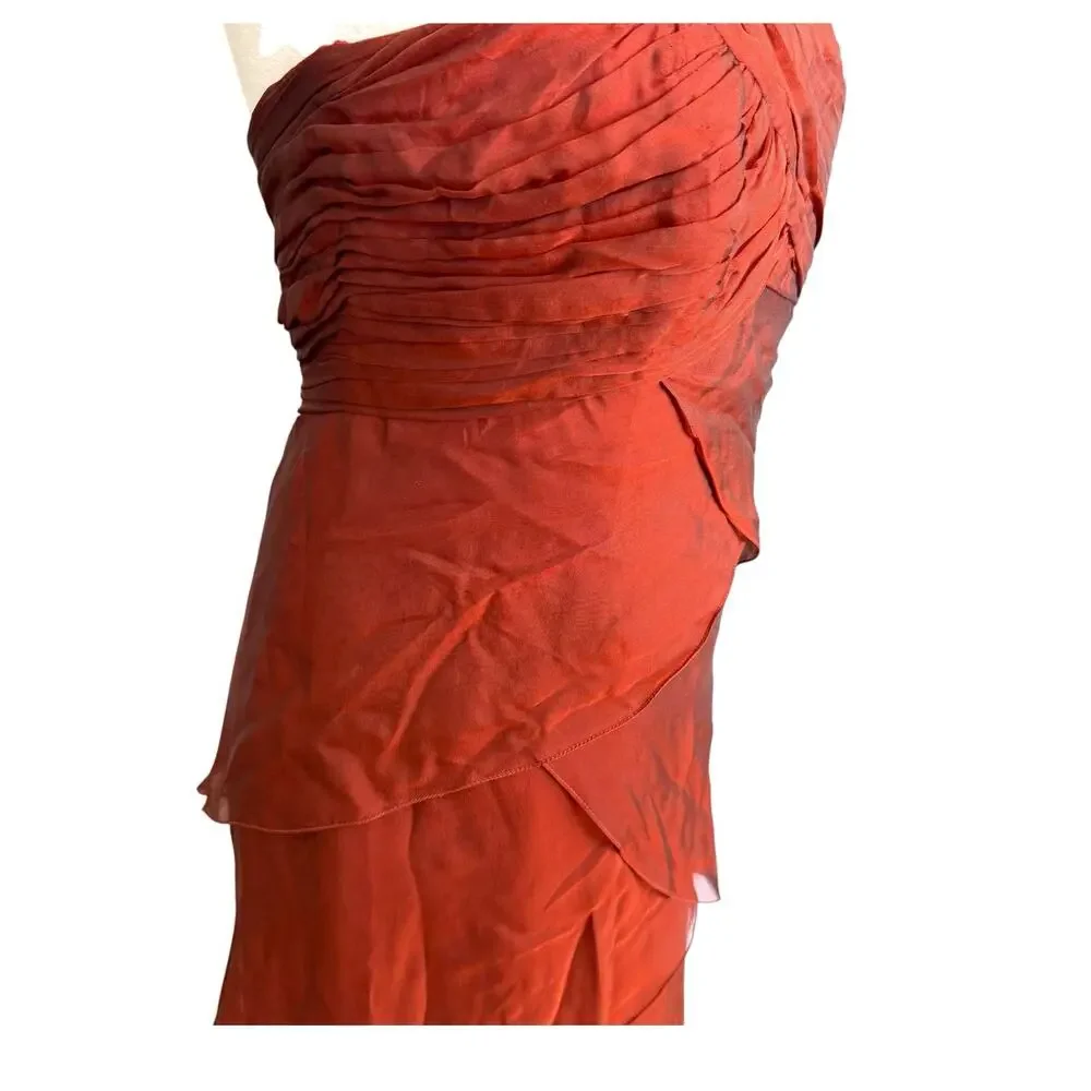 Vtg Shawn Ray Fons Strapless Tiered Ruffle Silk Evening Gown Ruffle Terracotta